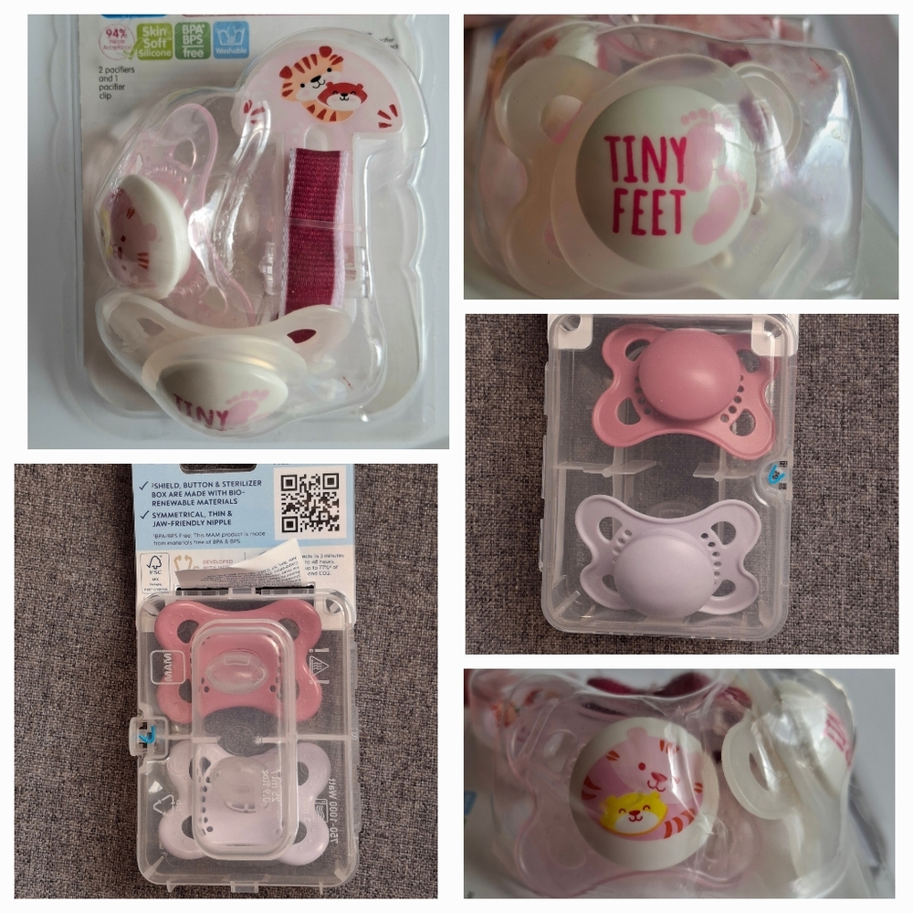 4 New MAM Pacifiers W/ Pacifier Clip Sz 0-6